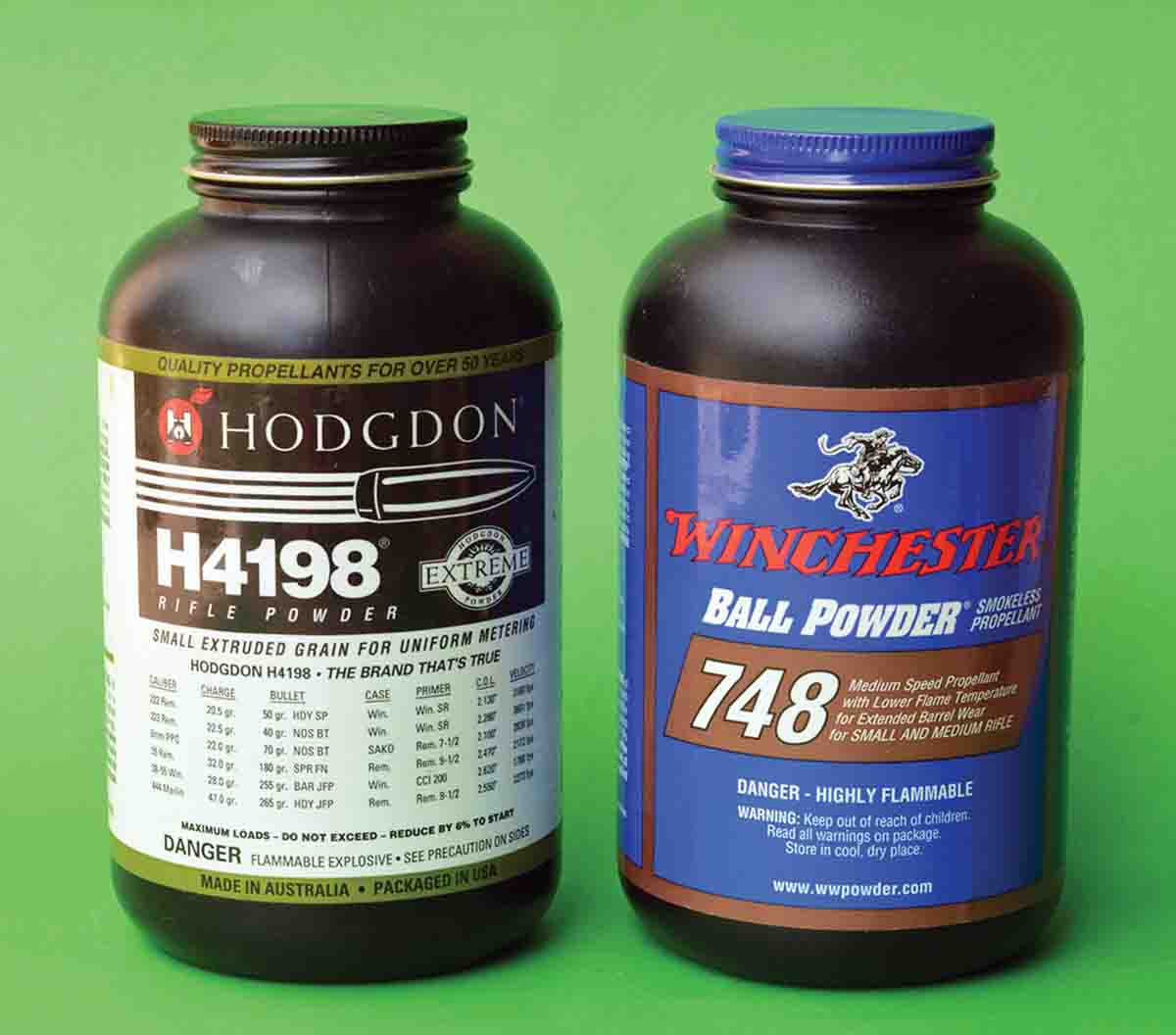 Single-base extruded powders, such as Hodgdon H-4198, are notably easier to ignite than double- base spherical powders such as Winchester 748. Primer choice should correspond with powder choice to assure reliable ignition.